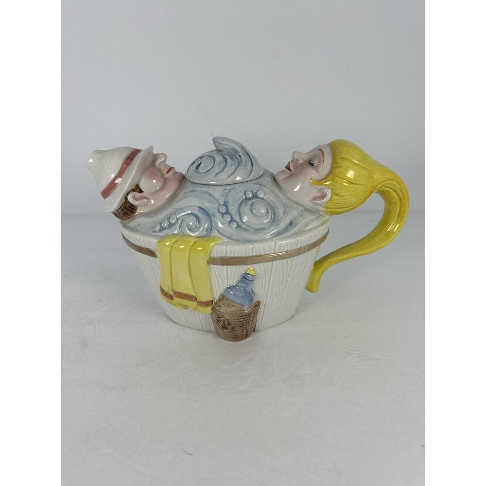 Dept 56 Tea Time No. 12 Hot Tub Teapot Couple Bathtub Wine VTG 1989 #D-31